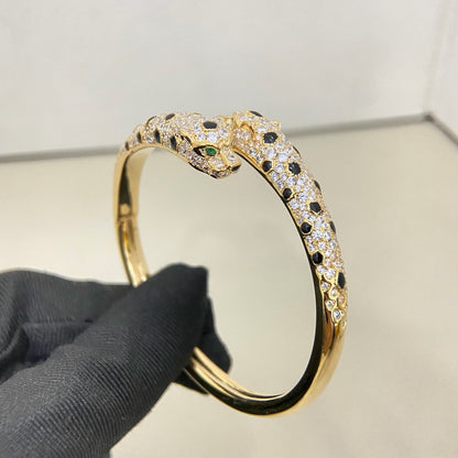[Love Lucky]PANTHERE DOUBLE HEADED HALF DIAMOND OPEN BRACELET