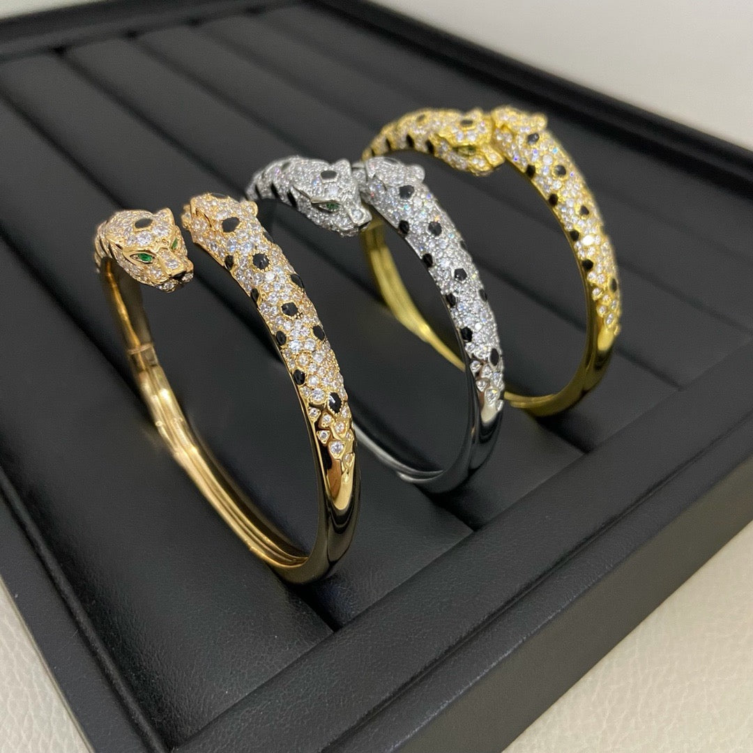 [Love Lucky]PANTHERE DOUBLE HEADED HALF DIAMOND OPEN BRACELET