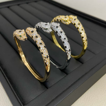 [Love Lucky]PANTHERE DOUBLE HEADED HALF DIAMOND OPEN BRACELET