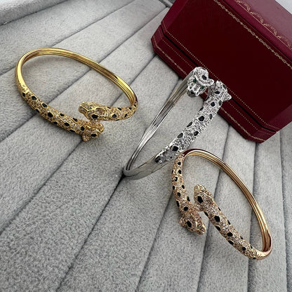 [Love Lucky]PANTHERE DOUBLE HEADED HALF DIAMOND OPEN BRACELET