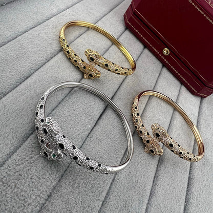 [Love Lucky]PANTHERE DOUBLE HEADED HALF DIAMOND OPEN BRACELET
