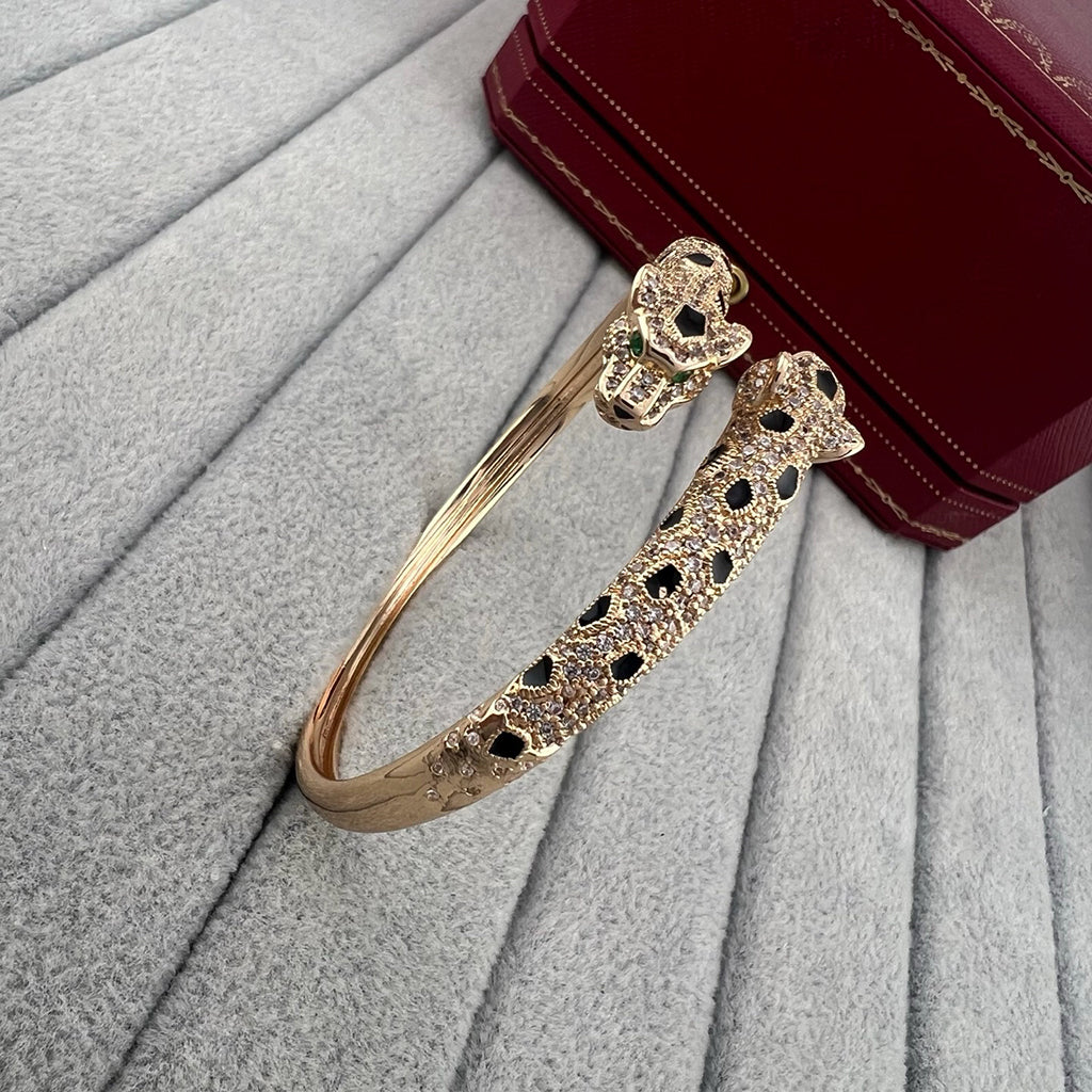 [Love Lucky]PANTHERE DOUBLE HEADED HALF DIAMOND OPEN BRACELET