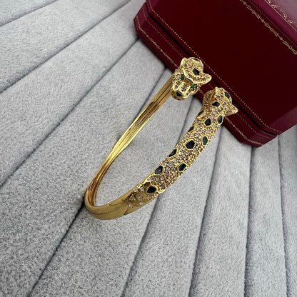 [Love Lucky]PANTHERE DOUBLE HEADED HALF DIAMOND OPEN BRACELET