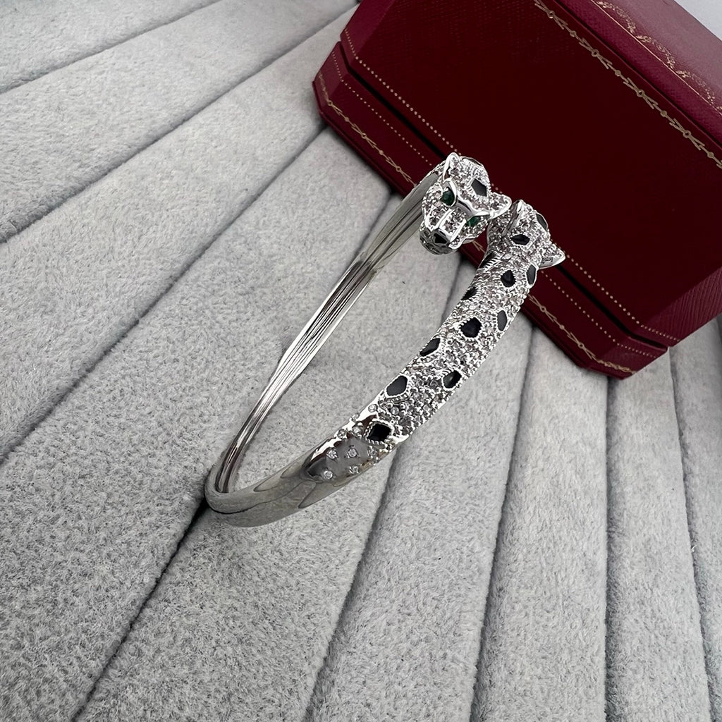 [Love Lucky]PANTHERE DOUBLE HEADED HALF DIAMOND OPEN BRACELET