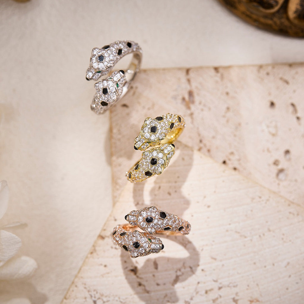 [Love Lucky]PANTHERE DOUBLE HEADED FULL DIAMOND  RING