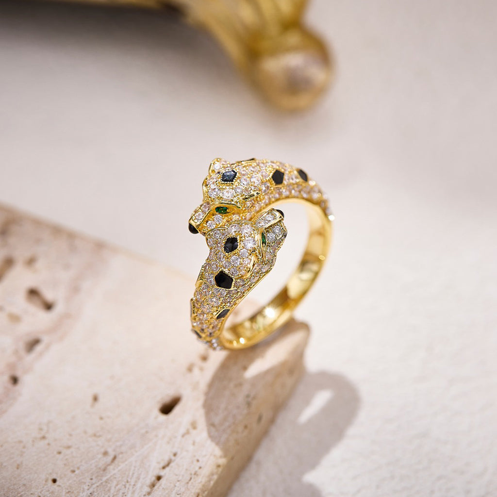 [Love Lucky]PANTHERE DOUBLE HEADED FULL DIAMOND  RING