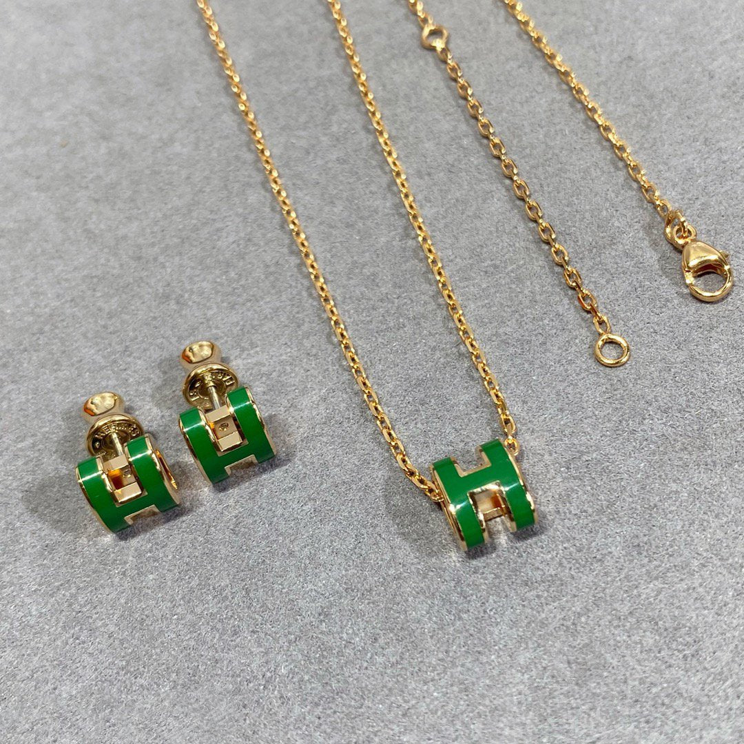 [Love Lucky]POP H GREEN NECKLACE SILVER AND GOLD