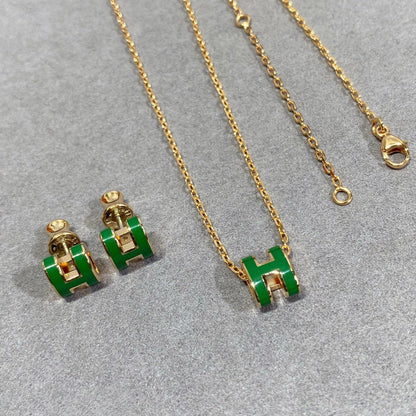 [Love Lucky]POP H GREEN NECKLACE SILVER AND GOLD