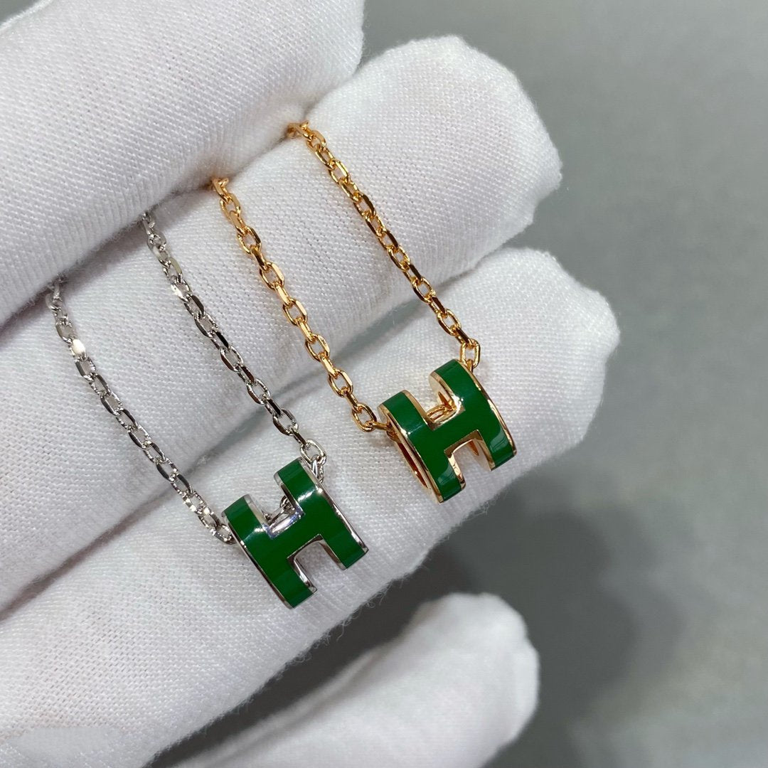 [Love Lucky]POP H GREEN NECKLACE SILVER AND GOLD