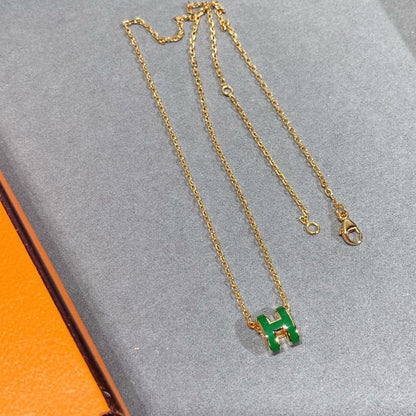 [Love Lucky]POP H GREEN NECKLACE SILVER AND GOLD