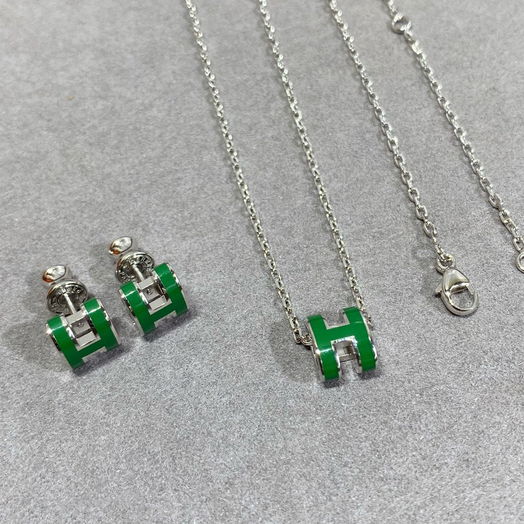 [Love Lucky] POP ​​H GRÜNE HALSKETTE SILBER UND GOLD