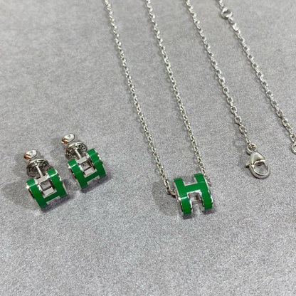 [Love Lucky] POP ​​H GRÜNE HALSKETTE SILBER UND GOLD