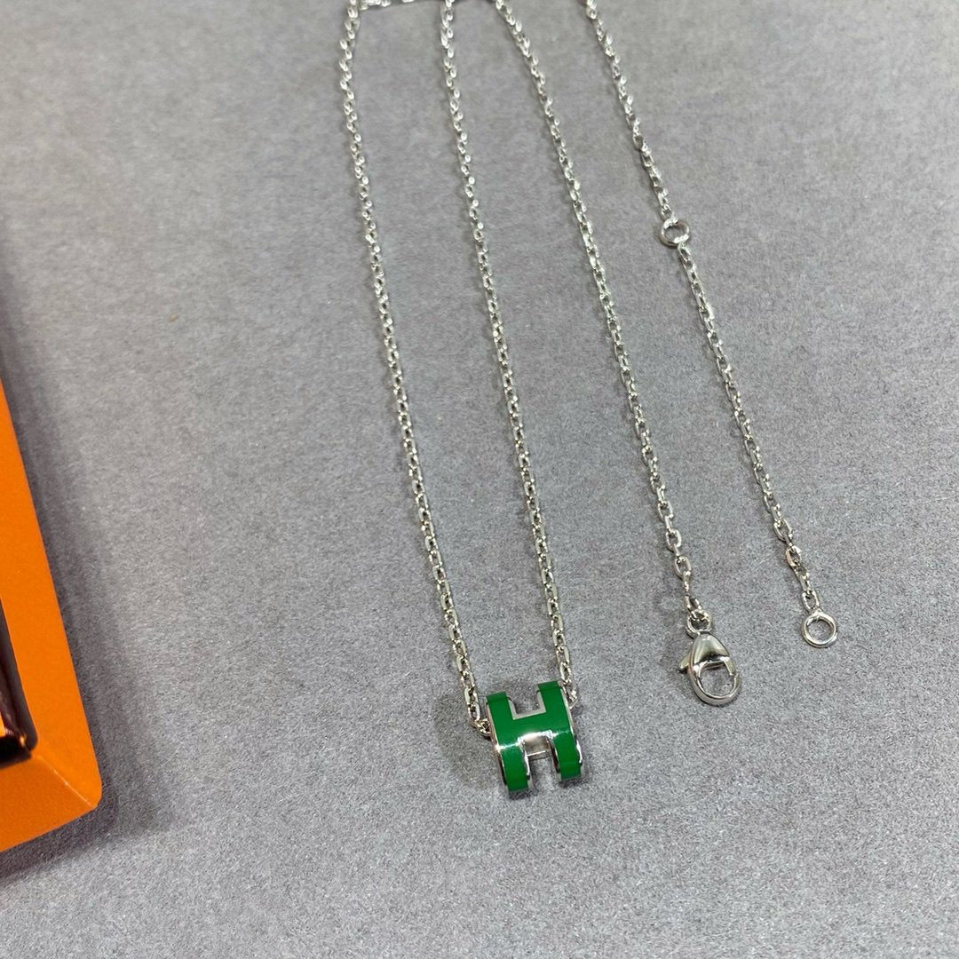[Love Lucky]POP H GREEN NECKLACE SILVER AND GOLD