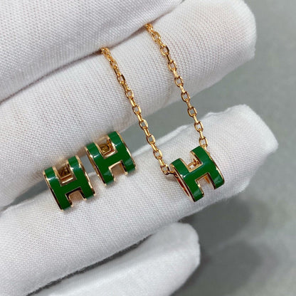 [Love Lucky]POP H GREEN NECKLACE SILVER AND GOLD