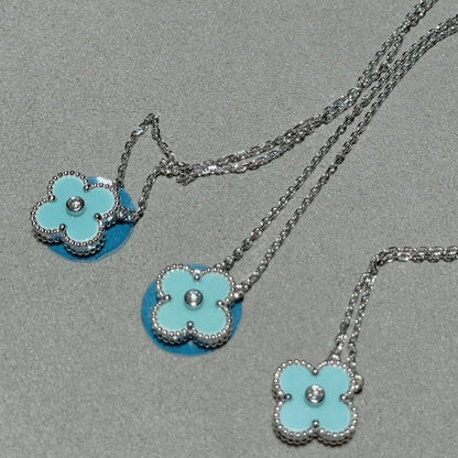 [Love Lucky]COLLANA CLOVER 1 DIAMANTE AZZURRO ARGENTO