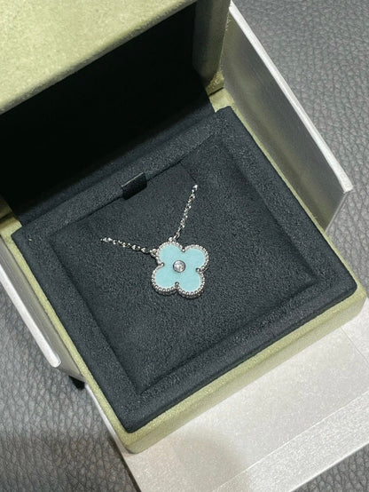 [Love Lucky]COLLANA CLOVER 1 DIAMANTE AZZURRO ARGENTO
