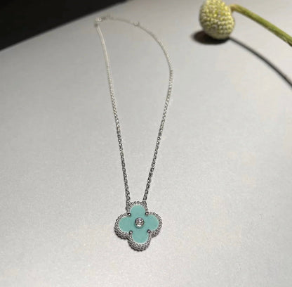 [Love Lucky]COLLANA CLOVER 1 DIAMANTE AZZURRO ARGENTO