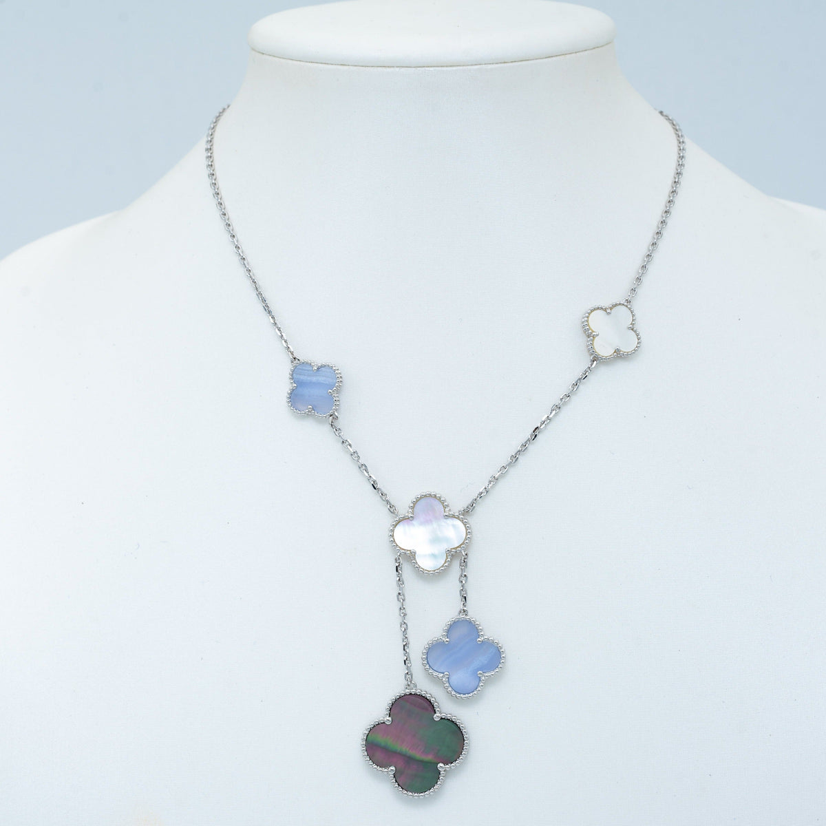 [Love Lucky] COLLIER TRÈFLE CHALCÉDOINE ARGENT 6 MOTIFS