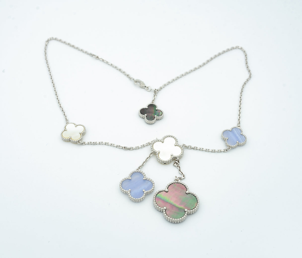 [Love Lucky] COLLIER TRÈFLE CHALCÉDOINE ARGENT 6 MOTIFS