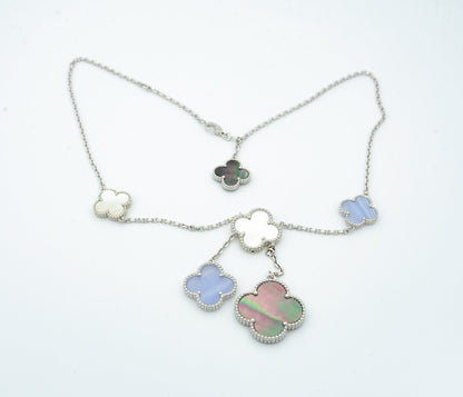[Love Lucky] COLLIER TRÈFLE CHALCÉDOINE ARGENT 6 MOTIFS
