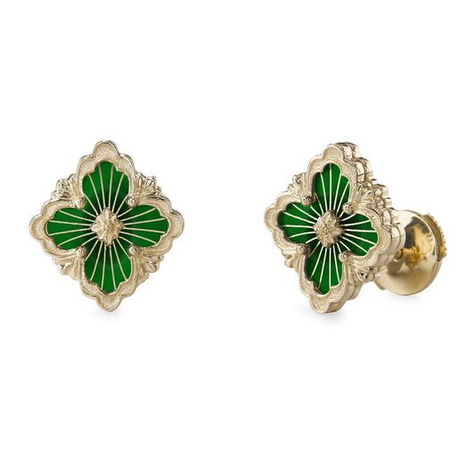 [Love Lucky]OPERA TULLE GOLD BUTTON EARRINGS ENAMELED ELEMENT