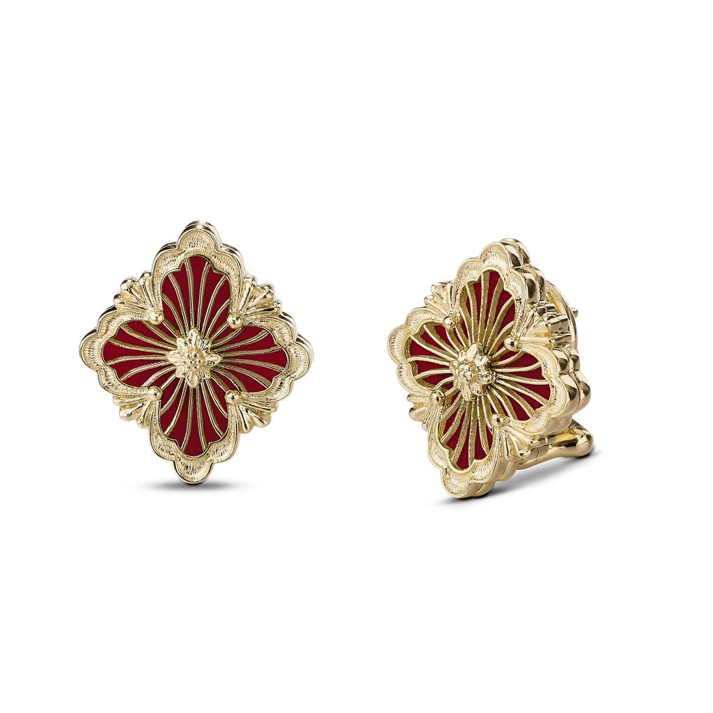 [Love Lucky]OPERA TULLE GOLD BUTTON EARRINGS ENAMELED ELEMENT