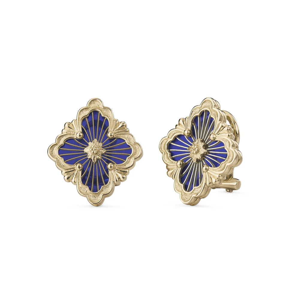 [Love Lucky]OPERA TULLE GOLD BUTTON EARRINGS ENAMELED ELEMENT
