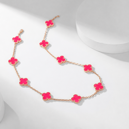 [Love Lucky]NEW CLOVER 10 MOTIFS PINK ENAMEL NECKLACE