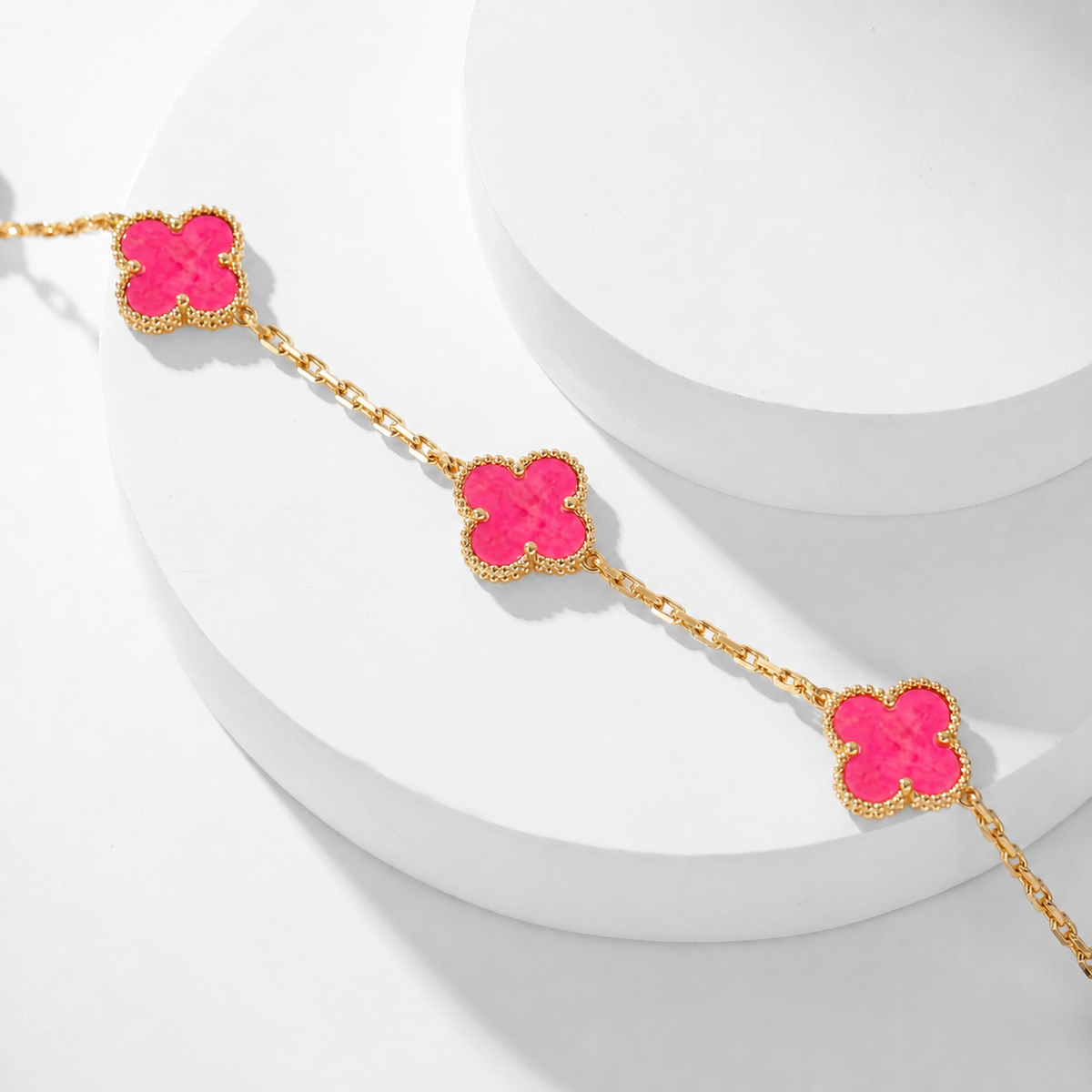 [Love Lucky]NEW CLOVER 10 MOTIFS PINK ENAMEL NECKLACE
