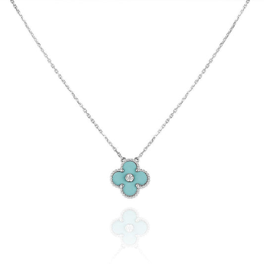 [Love Lucky]COLLAR DE TRÉBOL 1 DIAMANTE AZUL CLARO PLATA