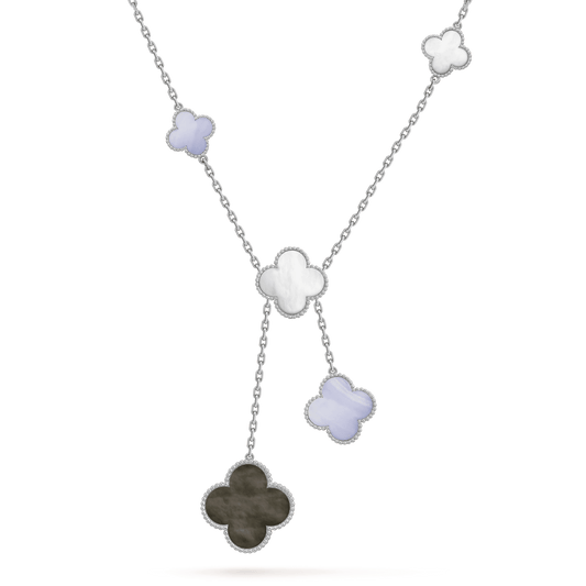 [Love Lucky]COLLAR DE CALCEDONIA CLOVER MOP PLATA 6 MOTIVOS