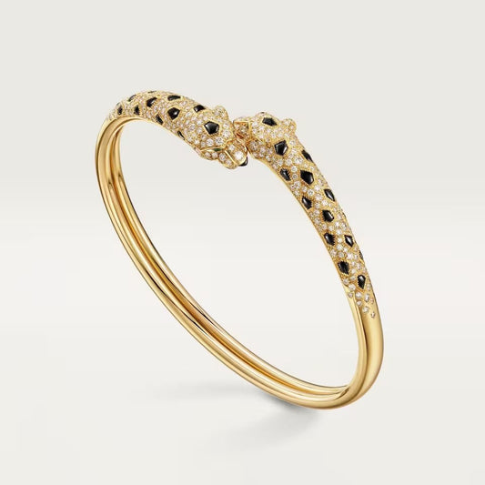 [Love Lucky]PANTHERE DOUBLE HEADED HALF DIAMOND OPEN BRACELET