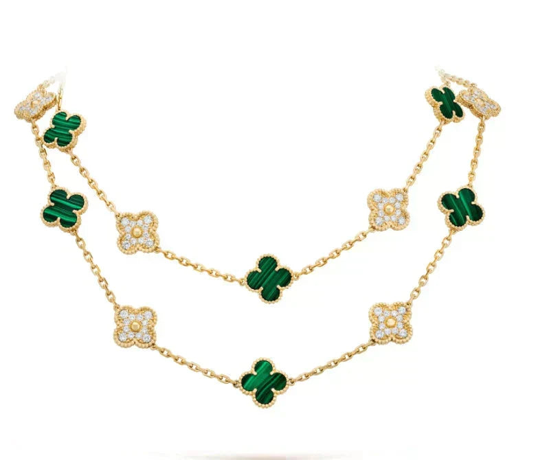 [Love Lucky]COLLIER CLOVER 20 MOTIFS MALACHITE DIAMANT