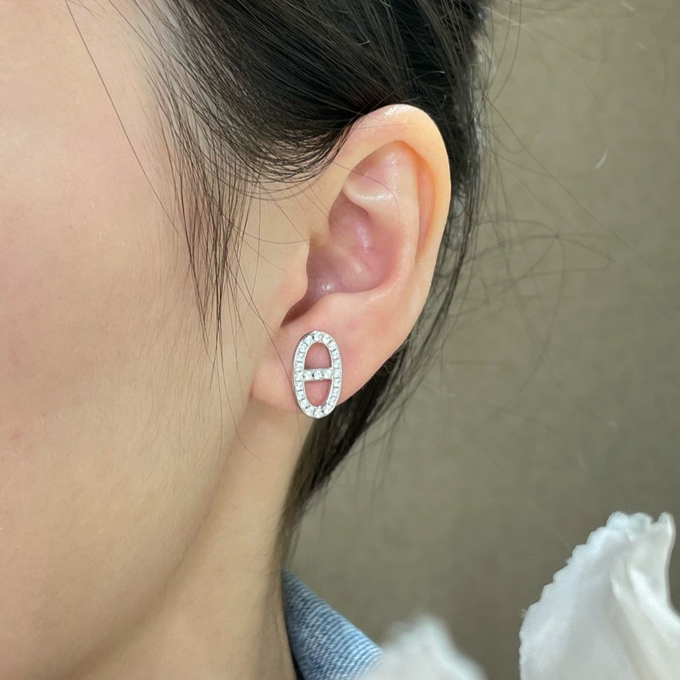 [Love Lucky]HM FULL DIAMOND PIG NOSE STUD EARRINGS