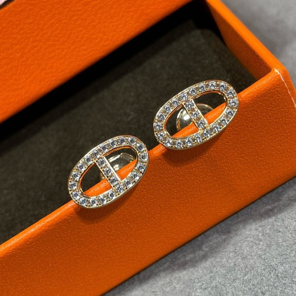 [Love Lucky]HM FULL DIAMOND PIG NOSE STUD EARRINGS