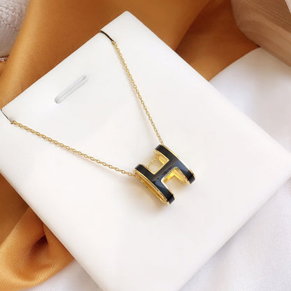 [Love Lucky]COLLIER HM CLIC ÉMAIL NOIR DORÉ