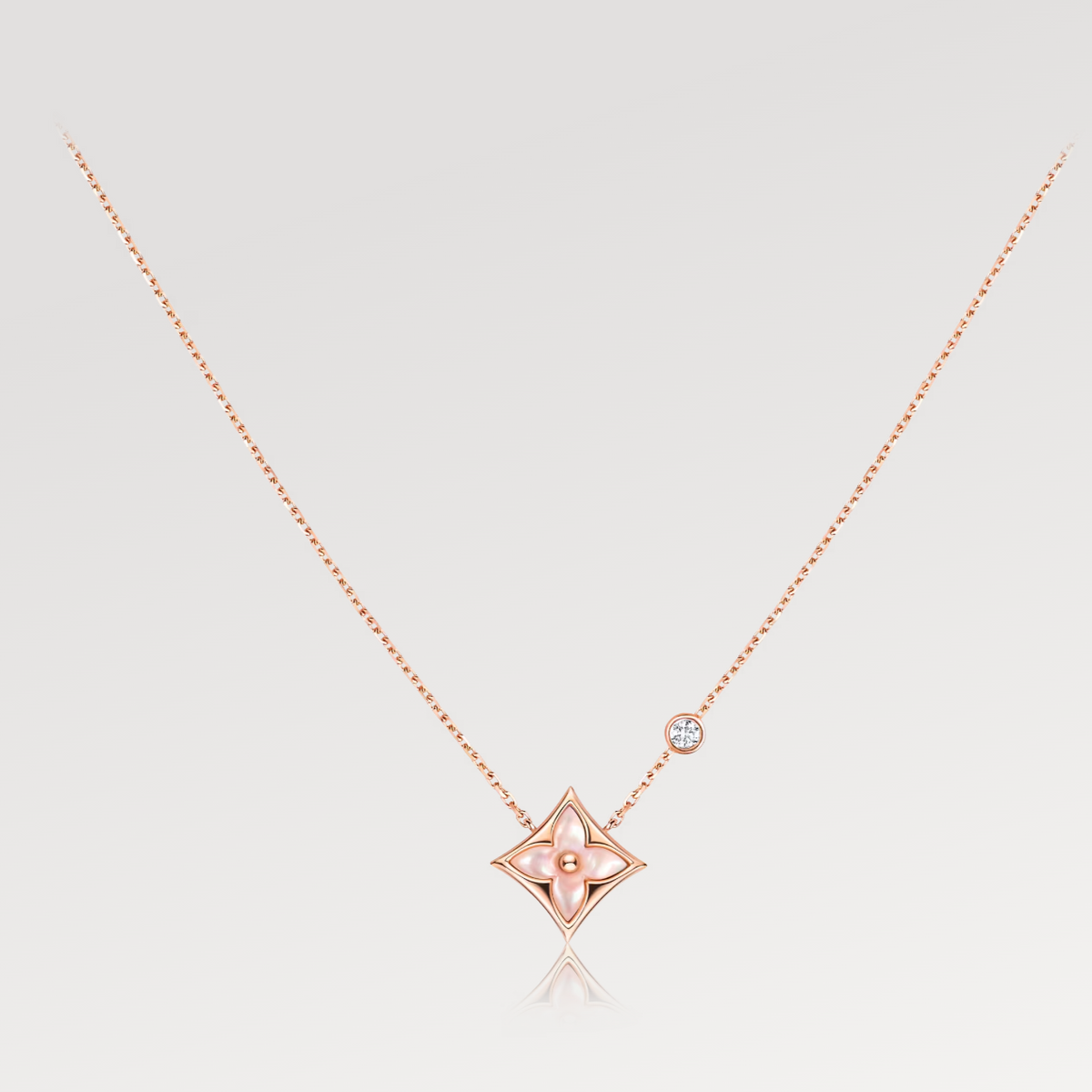 [Love Lucky]COLLAR DE ORO ROSA CON 1 DIAMANTE Y NÁCAR ROSA STAR