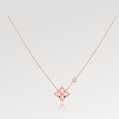 [Love Lucky]COLLAR DE ORO ROSA CON 1 DIAMANTE Y NÁCAR ROSA STAR