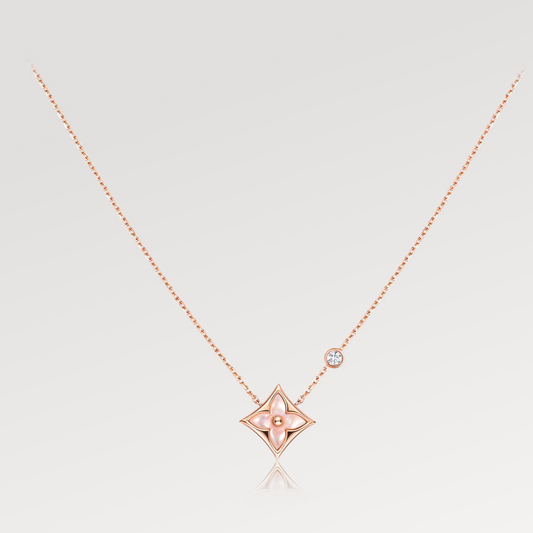 [Love Lucky]COLLAR DE ORO ROSA CON 1 DIAMANTE Y NÁCAR ROSA STAR