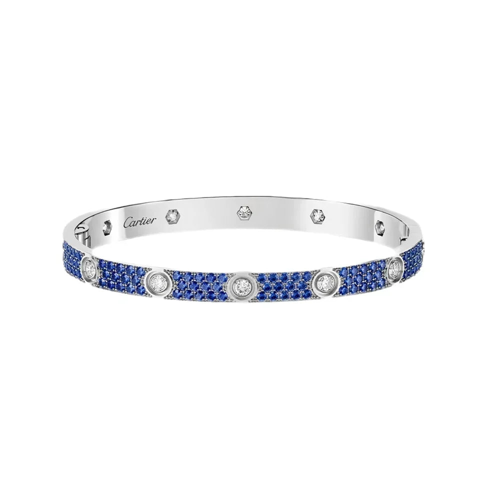 [LoveLucky]Pave Gemstone Love &Force Large Horseshoe Diamond Duo Bracelet Stack Set