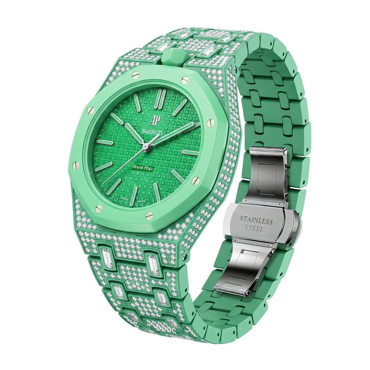 Royal Oak Pop Exclusivo con caja de biocerámica y correa de biocerámica totalmente engastado con diamantes