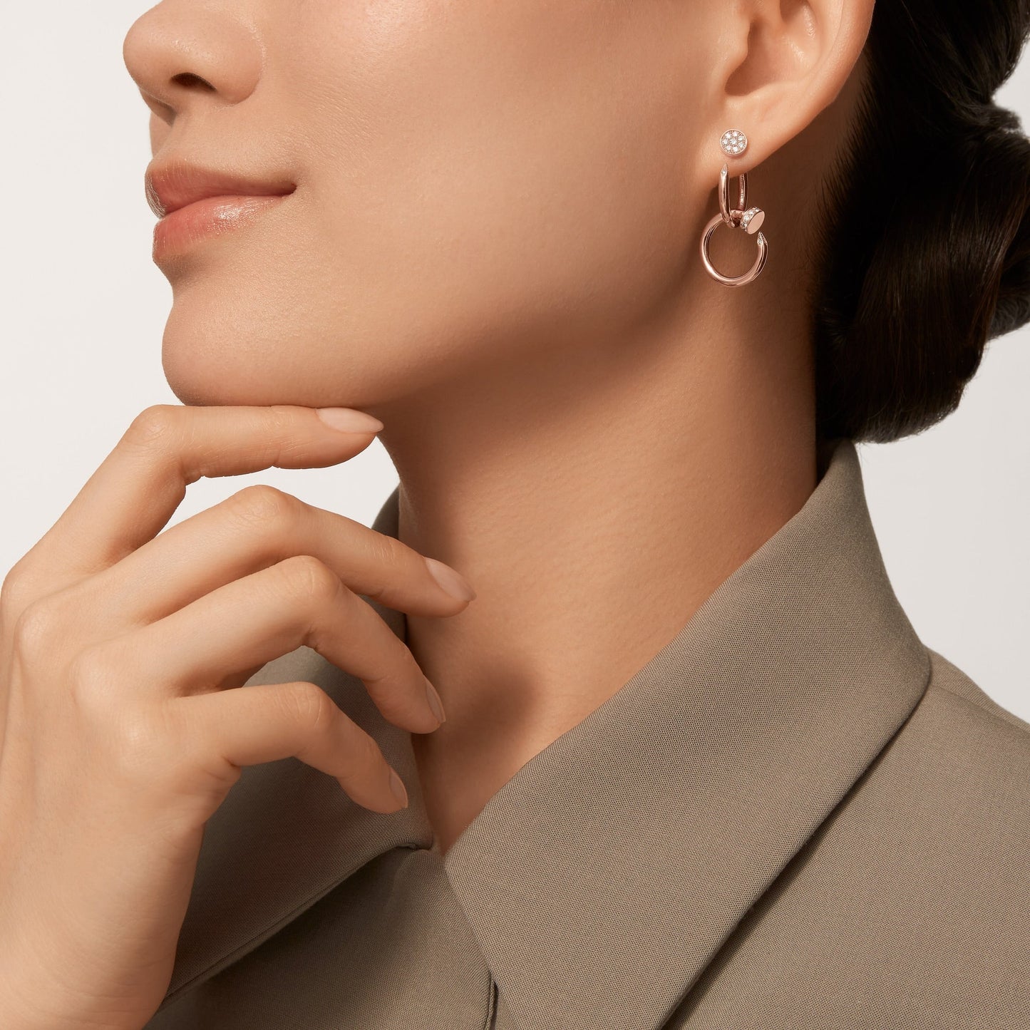 [Love Lucky]JUSTE HALF DIAMOND DOUBLE EARRINGS