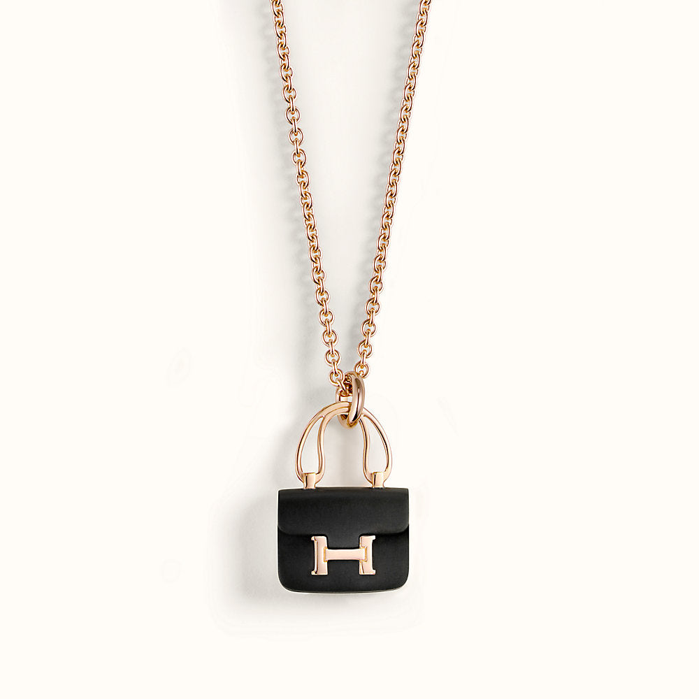 [Love Lucky]COLLANA CONSTANCE CON CIONDOLO NERO IN ORO ROSA