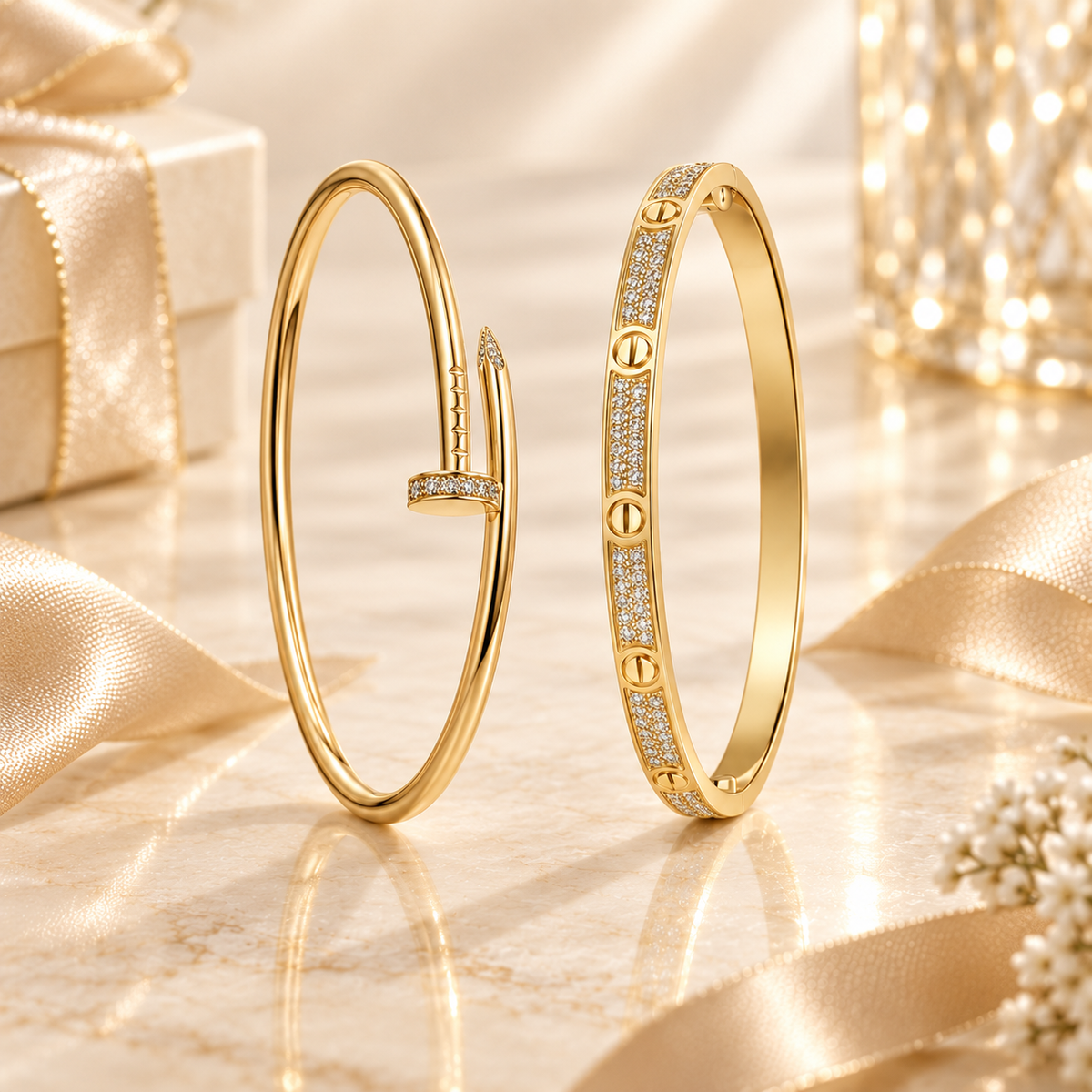 [LoveLucky] JUSTE Diamond & LOVE Diamond-Paved Bracelet Stack Set