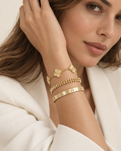[LoveLucky] CLASH & Clover Laser 5-Motif & LOVE Brushed Bracelet Stack Set
