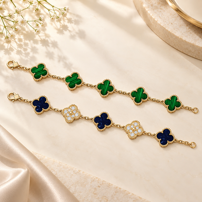 [LoveLucky]Clover 5-Motif Malachite & Pietersite Bracelet Stack Set