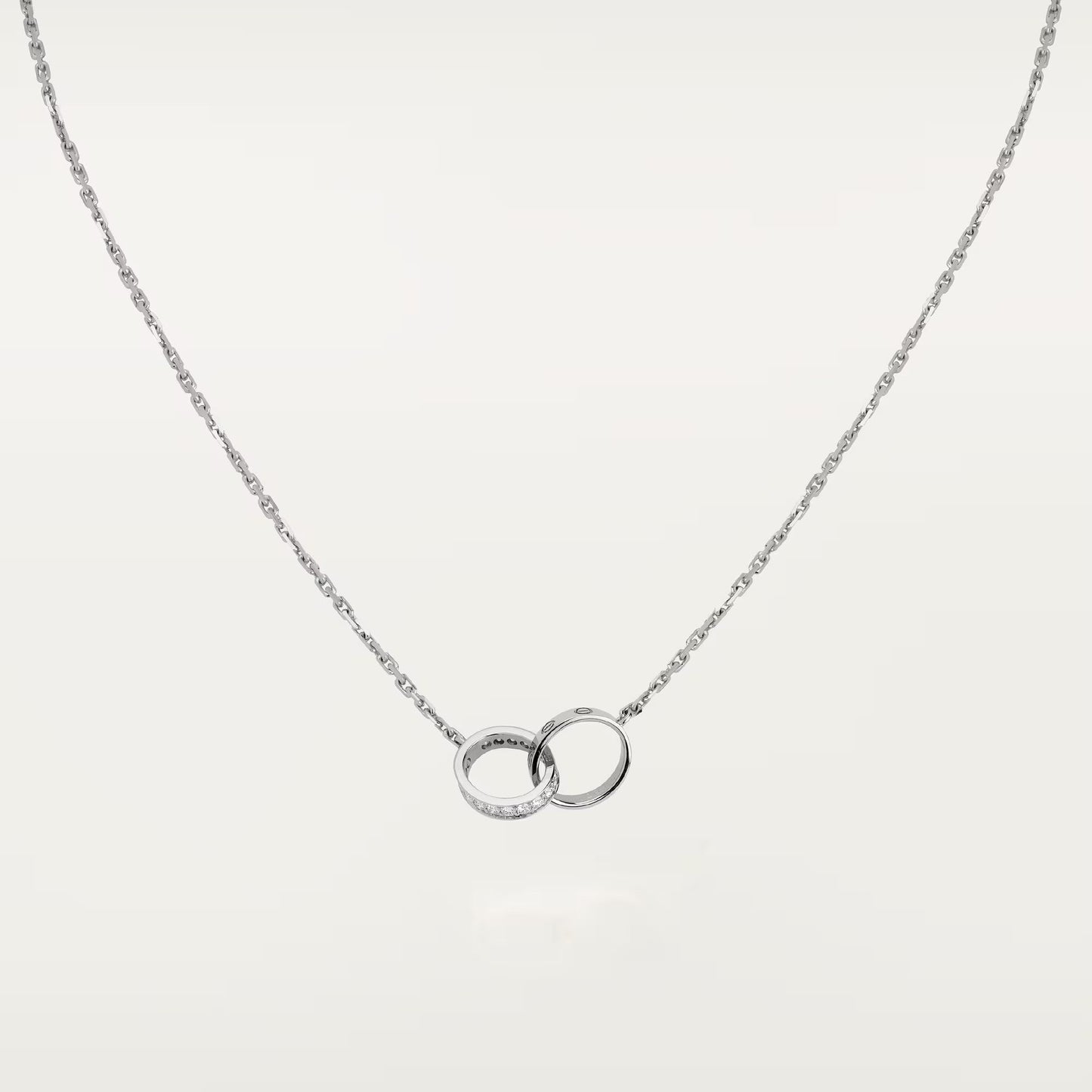 [Love Lucky]LOVE DOUBLE RING HALF DIAMOND NECKLACE