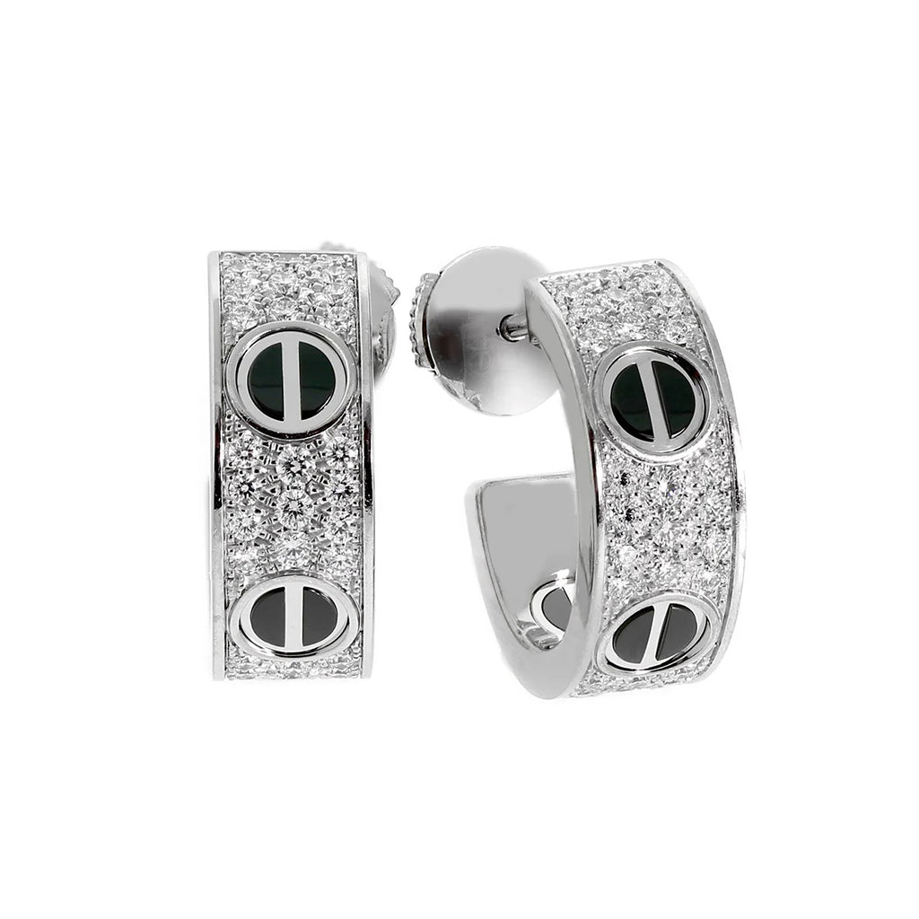 [Love Lucky]LOVE CERAMIC DIAMOND PAVED SILVER EARRINGS