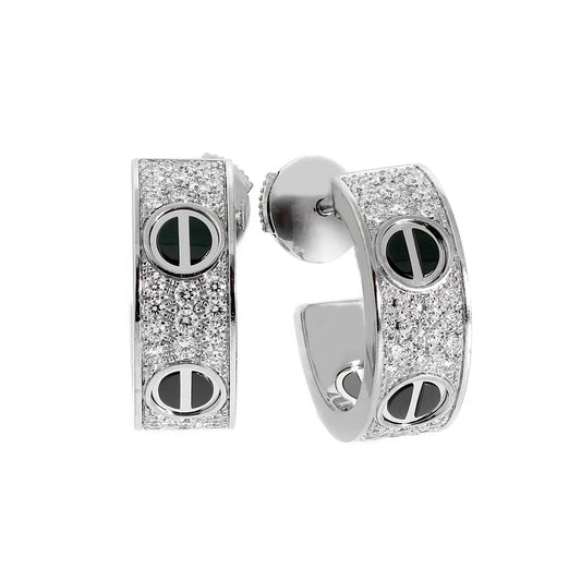 [Love Lucky]LOVE CERAMIC DIAMOND PAVED SILVER EARRINGS