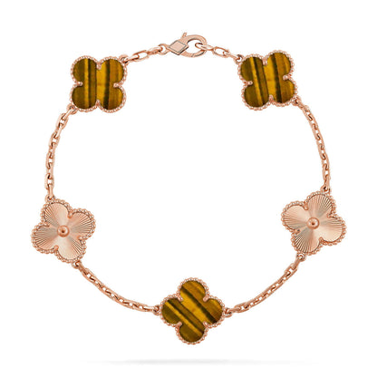[Love Lucky] CLOVER 5 MOTIFS TIGER EYE BRACELET COLLECTION